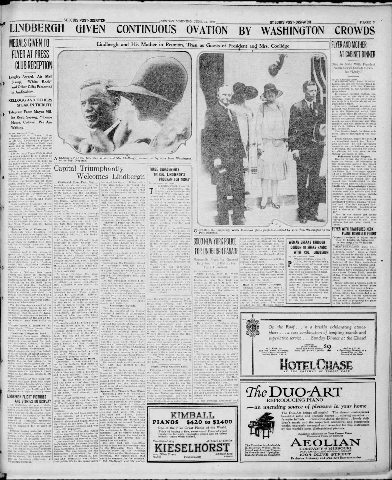 June 12, 1927 - Lindbergh Given Continuous Ovation by Washington Crowds